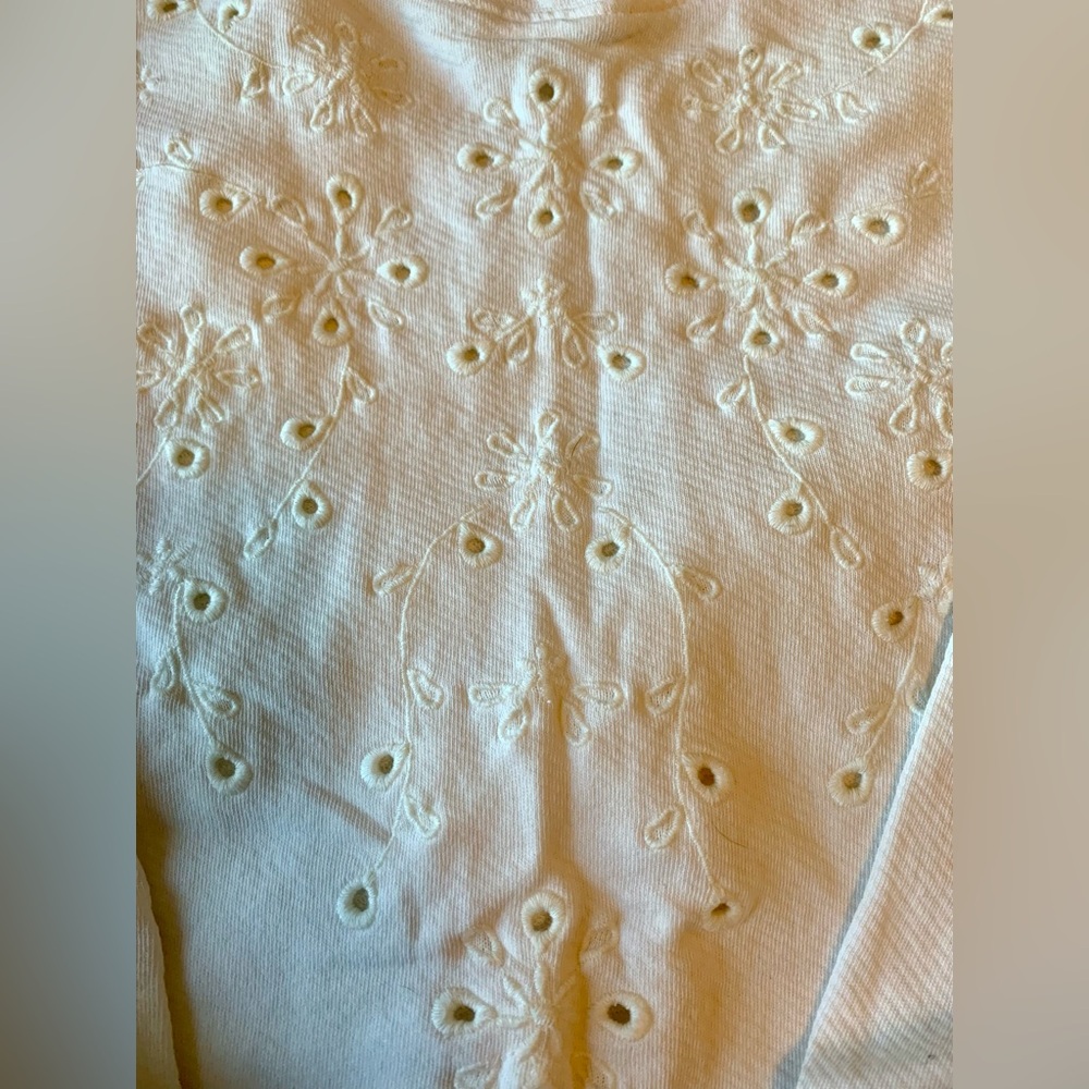 LOFT cream white eyelet sweatshirt comfy winter long sleeve sweater embroidery - Picture 5 of 6
